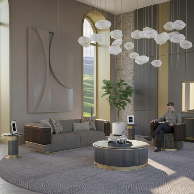 Polster Textil Sofa Set 2 tlg Wohnzimmer Dreisitzer Sofa Couch Modern Sessel