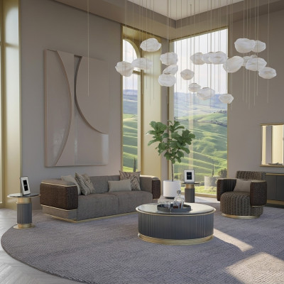 Polster Textil Sofa Set 2 tlg Wohnzimmer Dreisitzer Sofa Couch Modern Sessel