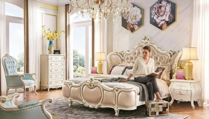 klassische Möbel Schlafzimmer Set Bett 2x Nachttische Kommode Luxus Set 4tlg