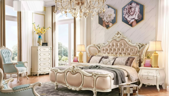 klassische Möbel Schlafzimmer Set Bett 2x Nachttische Kommode Luxus Set 4tlg