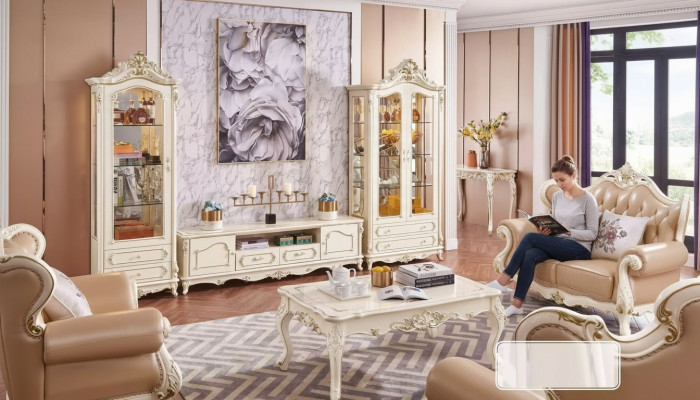 Wohnzimmer Set schick klassisch Möbel TV Staender 2x Vitrine Couchtisch