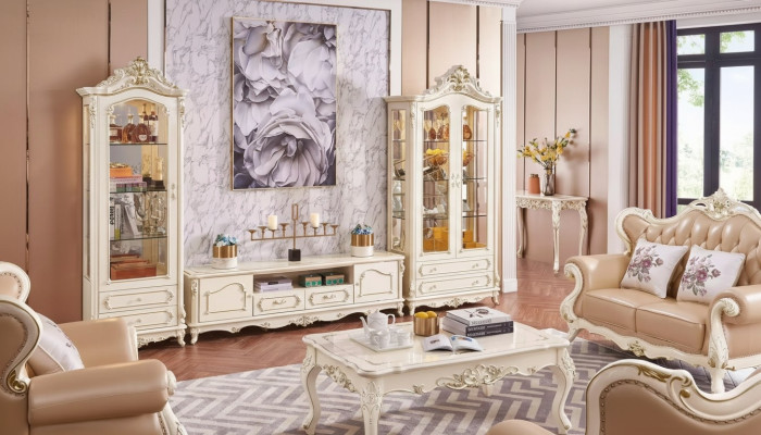 Wohnzimmer Set schick klassisch Möbel TV Staender 2x Vitrine Couchtisch