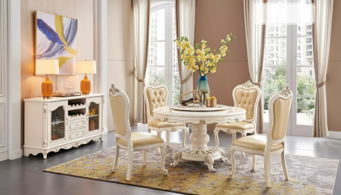 Esszimmer Set Runder Esstisch 4x Stühle Chesterfield Luxus-Set