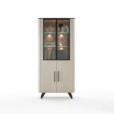Vitrine Wohnzimmer modern und luxuriös beige Glasschrank Schränke Schrank