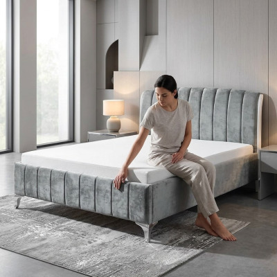 Luxuriöses Betten Schlafzimmer grau Doppelbett Holzbetten Bettgestell Bett