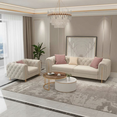 Set 2 tlg Wohnzimmer Sofagarnitur doppelt Sofa Couch Modern Sessel Leder