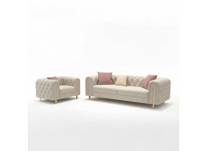 Set 2 tlg Wohnzimmer Sofagarnitur doppelt Sofa Couch Modern Sessel Leder