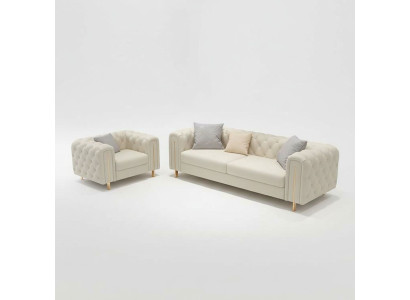 Set 2 tlg Wohnzimmer Sofagarnitur Dreisitzer Sofa Modern Sessel Leder