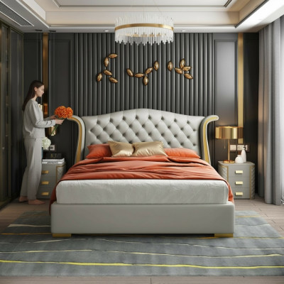 Luxus Bett Leder Betten 180x200 Schlafzimmer Liege Regale Chesterfield