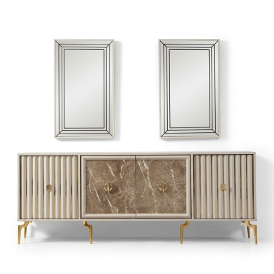 Modernes Sideboard mit 2x Spiegeln Designer Luxus Wohnzimmer Möbel Holz