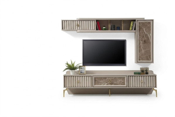 Designer Moderne Wohnwand Luxus Holz Regale Wohnzimmer Möbel Stilvoll