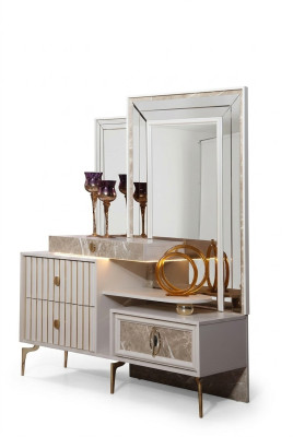 Weißer Schminktisch Schlafzimmer Designer Holz Konsole mit Spiegel Neu
