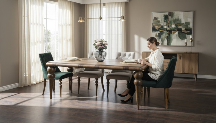 Esszimmer Möbel Luxus Set Esstisch 4x Stühle Modernes Design Holz Stil