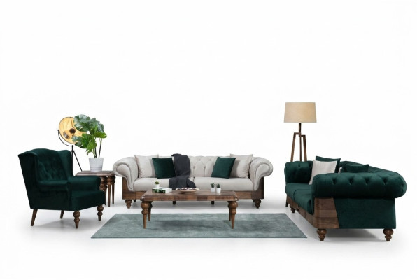 Moderne Zwefarbige Chesterfield Sofagarnitur 3+3+1 Sitzer Luxus Möbel