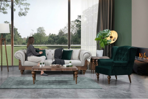 Klassische Sofagarnitur 3-Sitzer + Sessel Chesterfield Designer Möbel