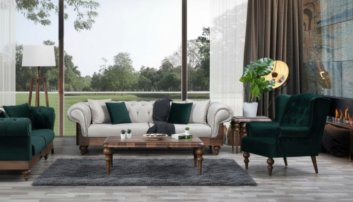 Klassische Sofagarnitur 3-Sitzer + Sessel Chesterfield Designer Möbel