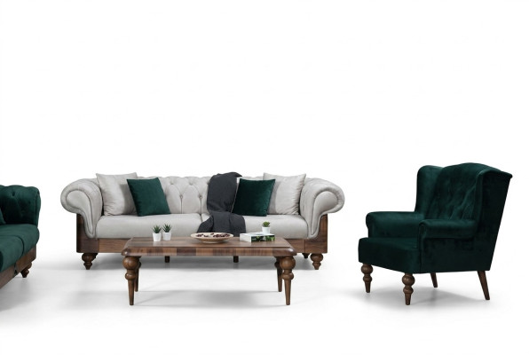 Klassische Sofagarnitur 3-Sitzer + Sessel Chesterfield Designer Möbel