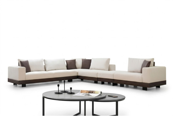 Wohnzimmer Ecksofa Luxus L-Form Couch Textil Möbel Holzgestell Stilvoll