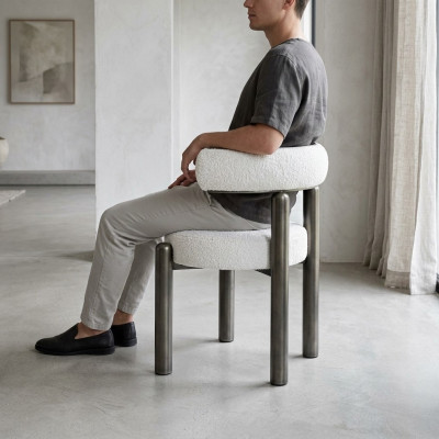 Designer Weißer Stuhl Esszimmer Stühle Polster Textil Einsitzer Metalfüße