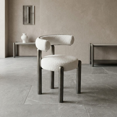 Designer Weißer Stuhl Esszimmer Stühle Polster Textil Einsitzer Metalfüße