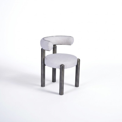 Designer Weißer Stuhl Esszimmer Stühle Polster Textil Einsitzer Metalfüße