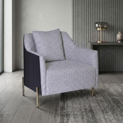Grauer Einsitzer Luxus Sessel Edelstahlfüße Wohnzimmer Möbel Holzgestell