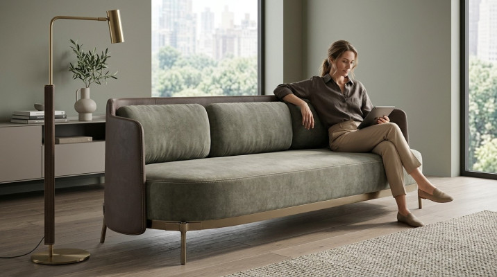 Modernes Sofa 3 Sitzer Wohnzimmer Polster Textil Luxus Couch 228cm Stoff