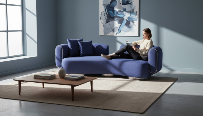 Blauer Dreisitzer Luxus 3 Sitzer Couch Moderne Sitzmöbel Wohnzimmer