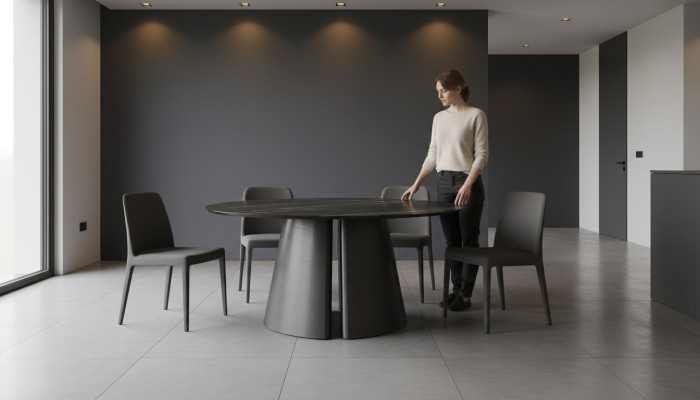 Designer Schwarzer Rundtisch Edelstahl Möbel Esszimmertisch Luxus Tische
