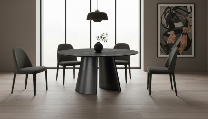 Designer Schwarzer Rundtisch Edelstahl Möbel Esszimmertisch Luxus Tische