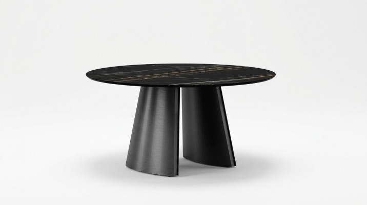Designer Schwarzer Rundtisch Edelstahl Möbel Esszimmertisch Luxus Tische