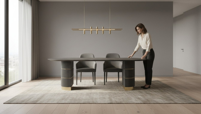 Grauer Designer Esstisch Esszimmer Möbel Mit Metallfüßen Holzgestell Tisch