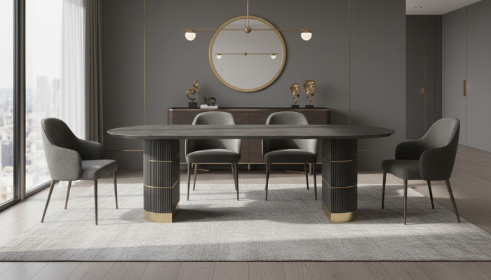 Grauer Designer Esstisch Esszimmer Möbel Mit Metallfüßen Holzgestell Tisch