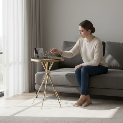 Runder Beistelltisch Luxus Edelstahltisch Wohnzimmer Möbel mit Stahlbein