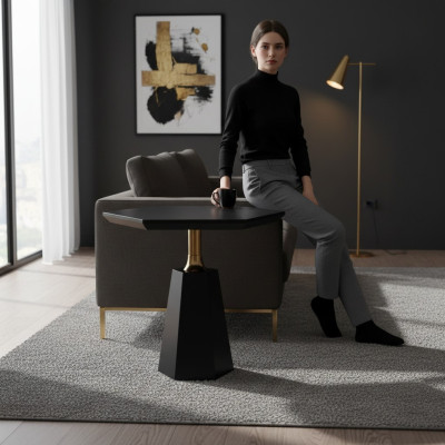 Schicker Schwarzer Sechseckiger Beistelltisch Wohnzimmer Couchtisch Tisch