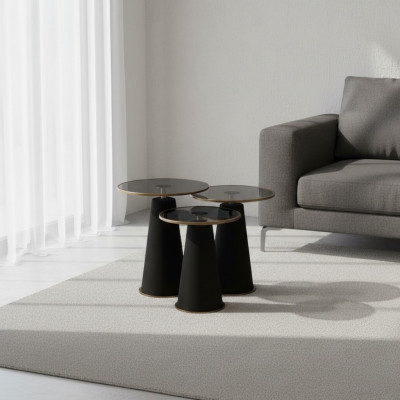 Modernes Schwarzes Beistelltisch Set 3x Luxus Wohnzimmer Couchtische Neu