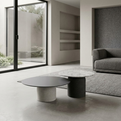 Designer Grauer Couchtisch Set Luxus 2x Tische Runde Beistelltische Neu