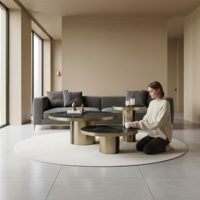 Luxus Couchtisch Set 3x Rundtische Moderne Wohnzimmer Beistelltische Neu