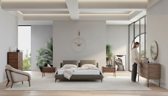 Schlafzimmer Komplett Set Bett 2x Nachttische Kommode Schrank Modern