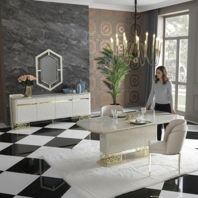 Luxus Esszimmer Set Esstisch mit 4x Lehnstuhl Essgruppe Essgarnitur Stuhlgruppe