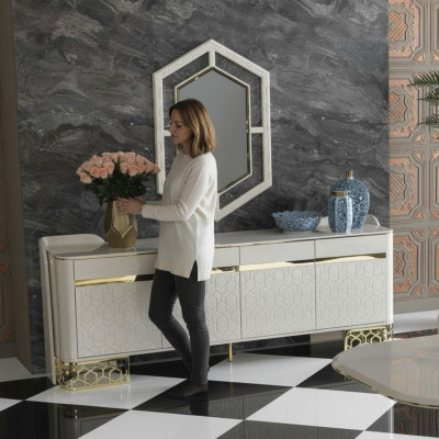 Sideboard Luxus Modernen Design Wohnzimmer Hochwertig Möbel Kommode Spiegel 2tlg