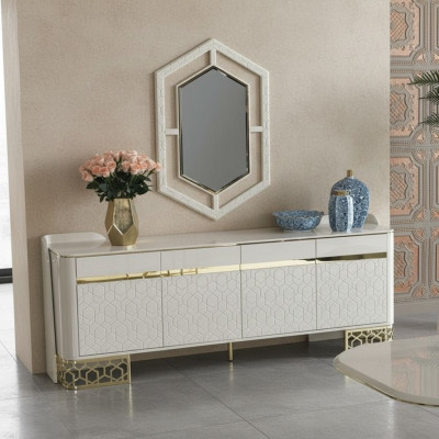 Sideboard Luxus Modernen Design Wohnzimmer Hochwertig Möbel Kommode Spiegel 2tlg