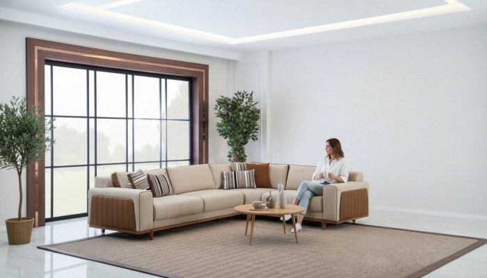 Ecksofa L-Form Wohnzimmer Modernen Luxus Möbel Couch Eckgarnitur Beige