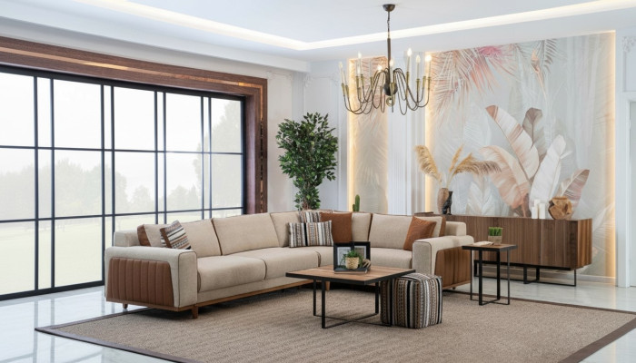Ecksofa L-Form Wohnzimmer Modernen Luxus Möbel Couch Eckgarnitur Beige
