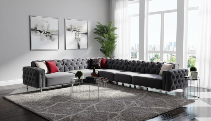 Modernen Ecksofa L-Form Wohnzimmer Grau Farbe Holz Textil Couchen