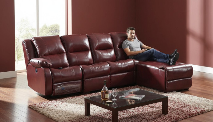 Sofa 4 Sitzer Polster Kunstleder Wohnlandschaft Sofas Pouffe Luxus Möbel Neu