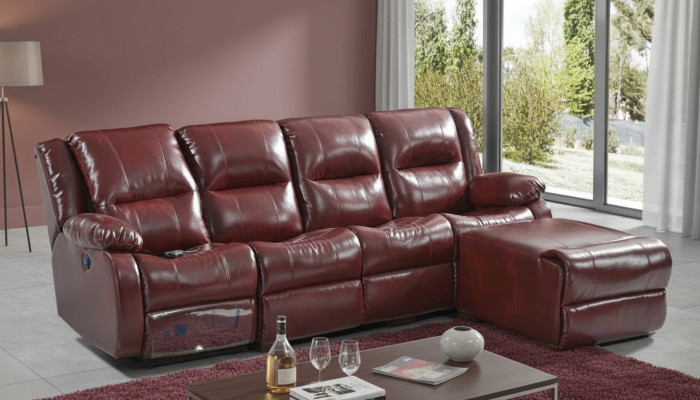 Sofa 4 Sitzer Polster Kunstleder Wohnlandschaft Sofas Pouffe Luxus Möbel Neu