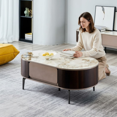 Designer Brauner Couchtisch Wohnzimmer Holz Möbel Beistelltisch Neu
