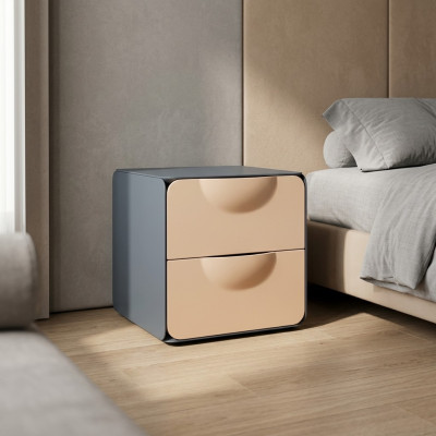 Beiger Nachttisch 2x Schubladen Schlafzimmer Nachtkonsole Holzkonsole