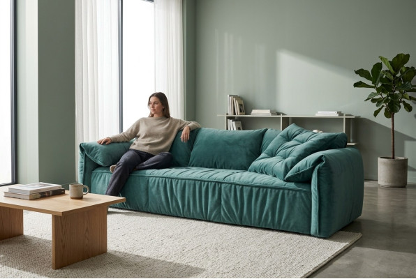 Blauer Dreisitzer Wohnzimmer Sofas 3-Sitzer Couch Textil Möbel Stoff Sofas